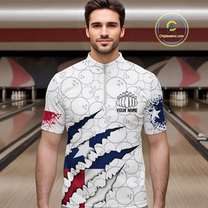 Custom Texas Flag Bowling Team Quarter-Zip Shirts For Men, Texas Bowling League Shirt IPHW9834