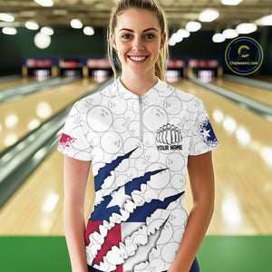 Custom Texas Flag Bowling Team Quarter-Zip Shirts For Women, Texas Bowling League Shirt IPHW9834