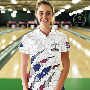 Custom Ohio Flag Bowling Team Polo Shirts For Women, Ohio Bowling League Shirt IPHW9835