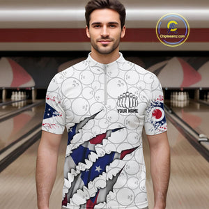 Custom Ohio Flag Bowling Team Quarter-Zip Shirts For Men, Ohio Bowling League Shirt IPHW9835