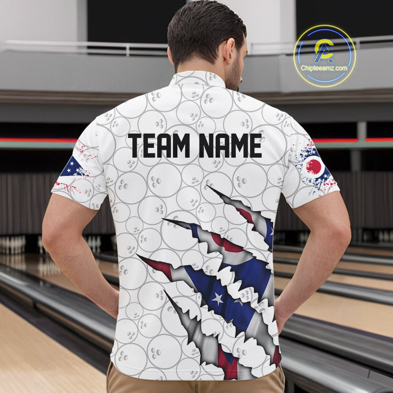 Custom Ohio Flag Bowling Team Quarter-Zip Shirts For Men, Ohio Bowling League Shirt IPHW9835