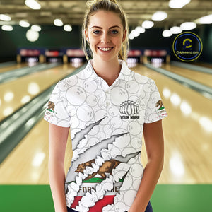 Custom California Flag Bowling Team Polo Shirt For Women, California Bowling League Shirt IPHW9836