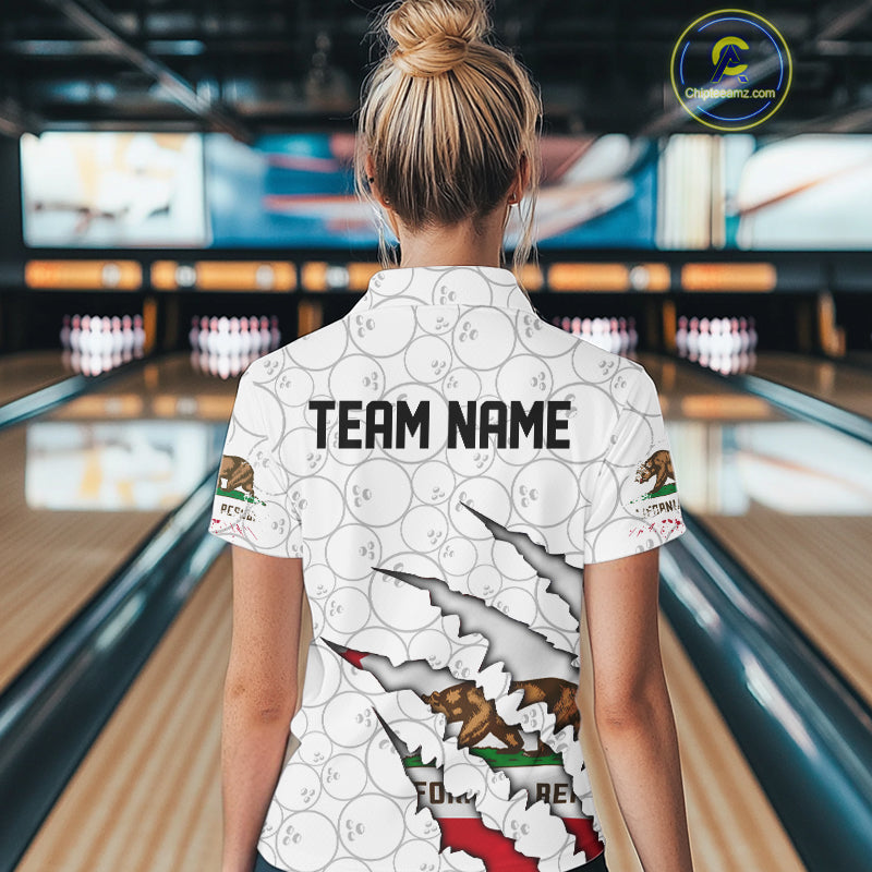 Custom California Flag Bowling Team Polo Shirt For Women, California Bowling League Shirt IPHW9836