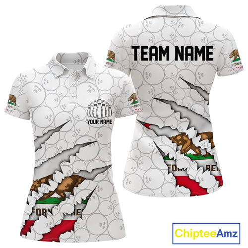 Custom California Flag Bowling Team Polo Shirt For Women, California Bowling League Shirt IPHW9836