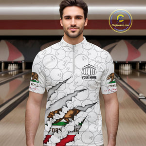Custom California Flag Bowling Team Quarter-Zip Shirts For Men, California Bowling League Shirt IPHW9836
