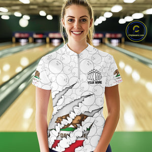 Custom California Flag Bowling Team Women Quarter-Zip Shirt, CA Bowling League Shirt IPHW9836