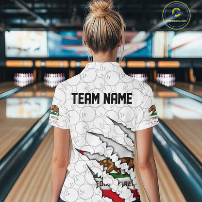 Custom California Flag Bowling Team Women Quarter-Zip Shirt, CA Bowling League Shirt IPHW9836