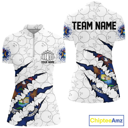 Custom Michigan Flag Bowling Team Women Quarter-Zip Shirt, Michigan Bowling League Shirt IPHW9837
