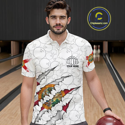 Custom Florida Flag Bowling Team Polo Shirts For Men, Florida Bowling League Shirt IPHW9838