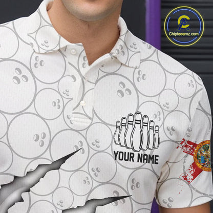 Custom Florida Flag Bowling Team Polo Shirts For Men, Florida Bowling League Shirt IPHW9838