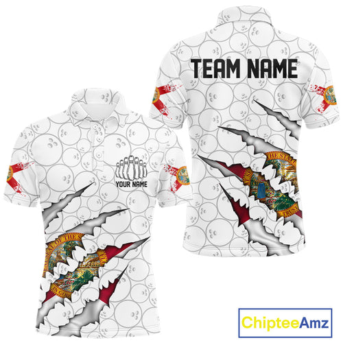 Custom Florida Flag Bowling Team Polo Shirts For Men, Florida Bowling League Shirt IPHW9838