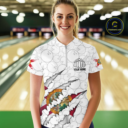 Custom Florida Flag Bowling Team Women Quarter-Zip Shirt, Florida Bowling League Shirt IPHW9838