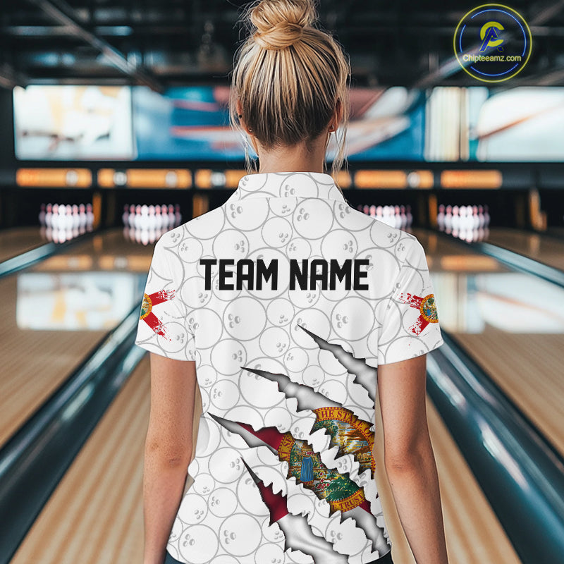 Custom Florida Flag Bowling Team Women Quarter-Zip Shirt, Florida Bowling League Shirt IPHW9838