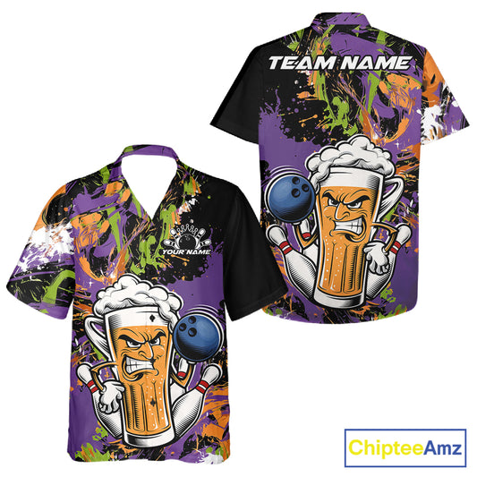 Custom Halloween Vibe Colorful Splatter Funny Bowling Beer Men And Women Button Up Shirt IPHW12171