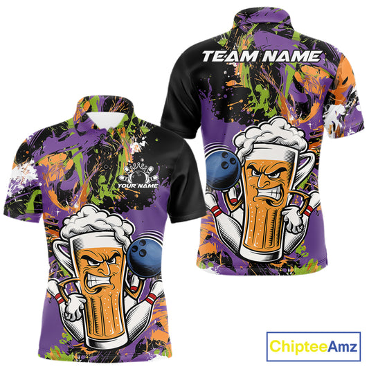 Custom Halloween Vibe Colorful Splatter Funny Bowling Beer Men Polo Shirt IPHW12171