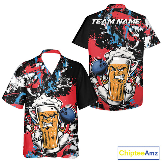 Custom Patriotic Vibe Colorful Splatter Funny Bowling Beer Men And Women Button Up Shirt IPHW12172