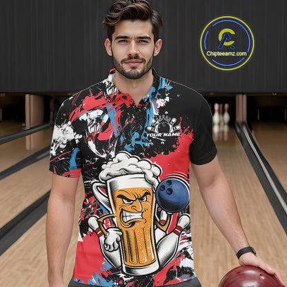 Custom Patriotic Vibe Colorful Splatter Funny Bowling Beer Men Polo Shirt IPHW12172