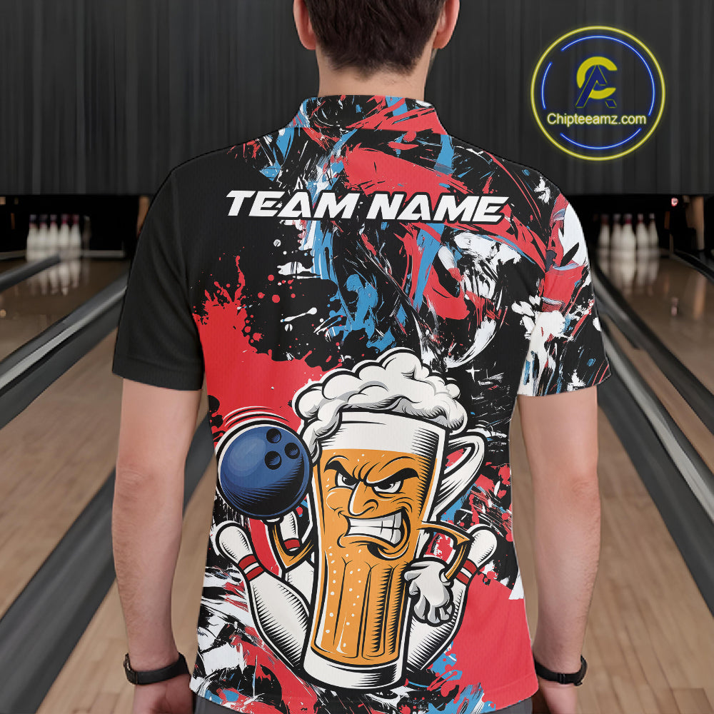 Custom Patriotic Vibe Colorful Splatter Funny Bowling Beer Men Polo Shirt IPHW12172