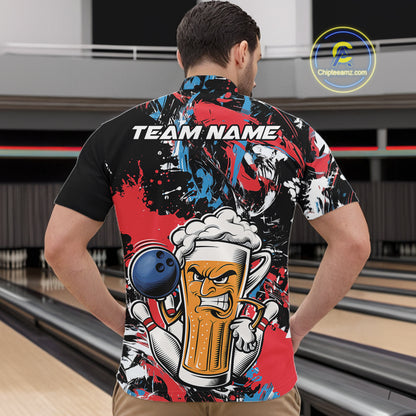 Custom Patriotic Vibe Colorful Splatter Funny Bowling Beer Men Quarter Zip Shirt IPHW12172