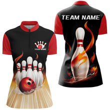 Load image into Gallery viewer, Black And Red Classic Bowling Scene On The Lane Custom Flame Bowling Team Shirts For Women IPHW7724