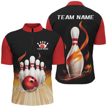 Load image into Gallery viewer, Black And Red Classic Bowling Scene On The Lane Custom Flame Bowling Team Shirts For Men IPHW7724