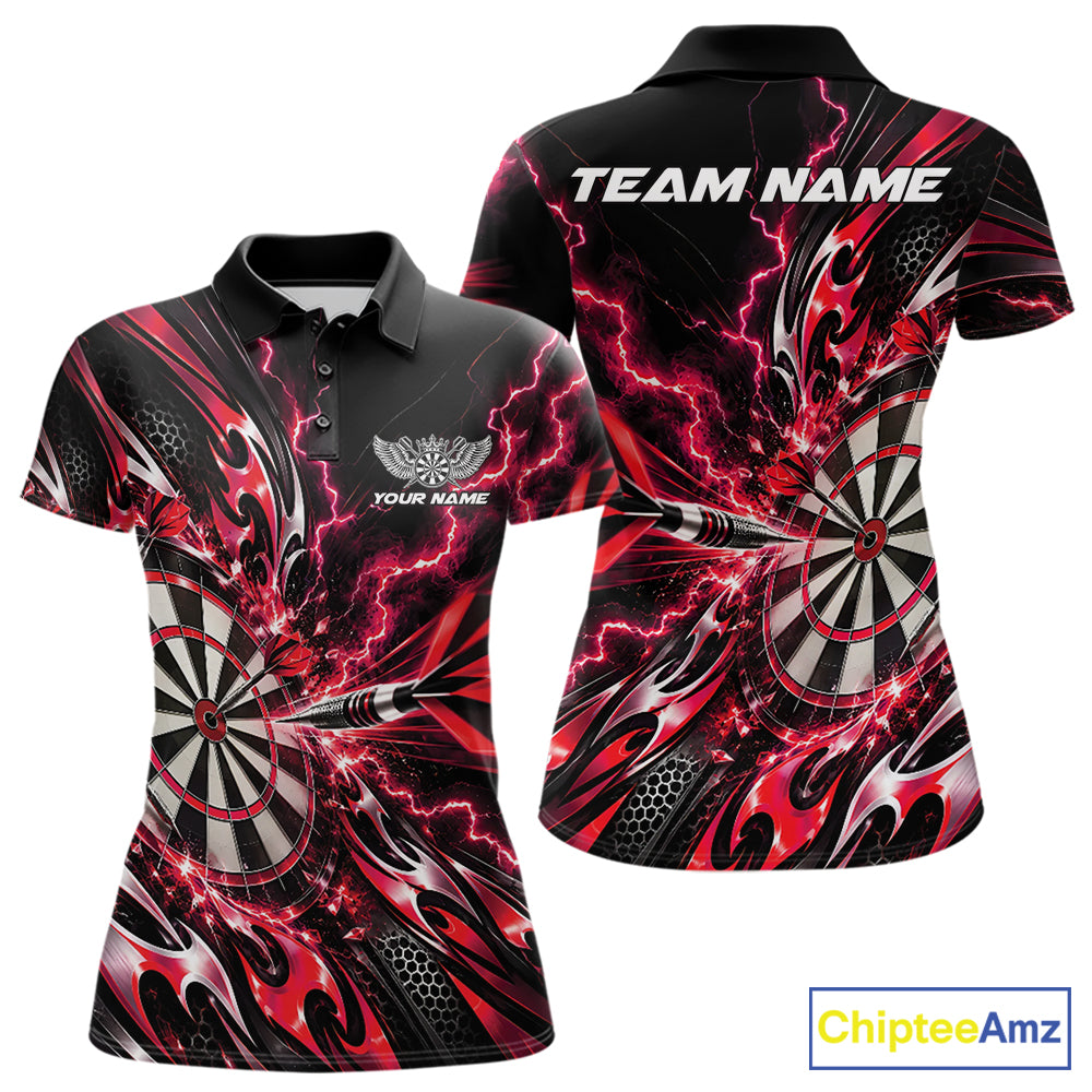 Custom Red Tribal Lightning Dart Polo Shirt For Women, Dart Team Tournament Shirt IPHW12604