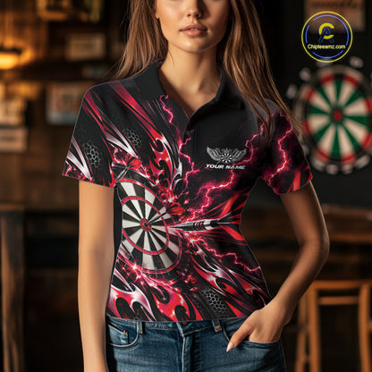 Custom Red Tribal Lightning Dart Polo Shirt For Women, Dart Team Tournament Shirt IPHW12604