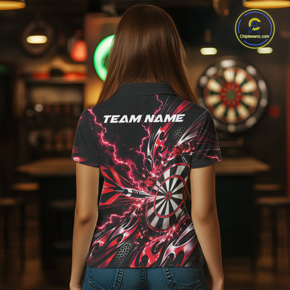 Custom Red Tribal Lightning Dart Polo Shirt For Women, Dart Team Tournament Shirt IPHW12604