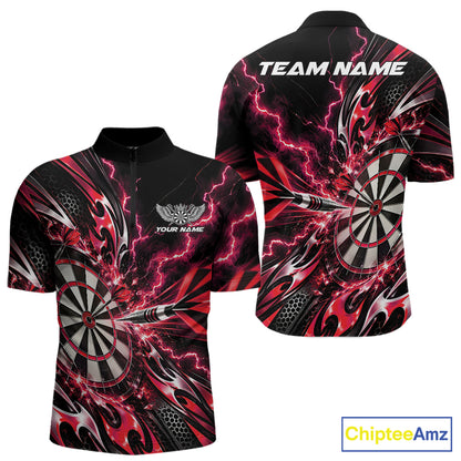 Custom Red Tribal Lightning Dart Quarter Zip Shirt For Men, Dart Team Tournament Shirt IPHW12604