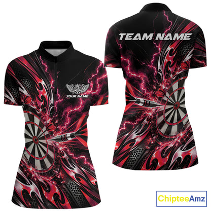 Custom Red Tribal Lightning Dart Quarter-Zip Shirt For Women, Dart Team Tournament Shirt IPHW12604