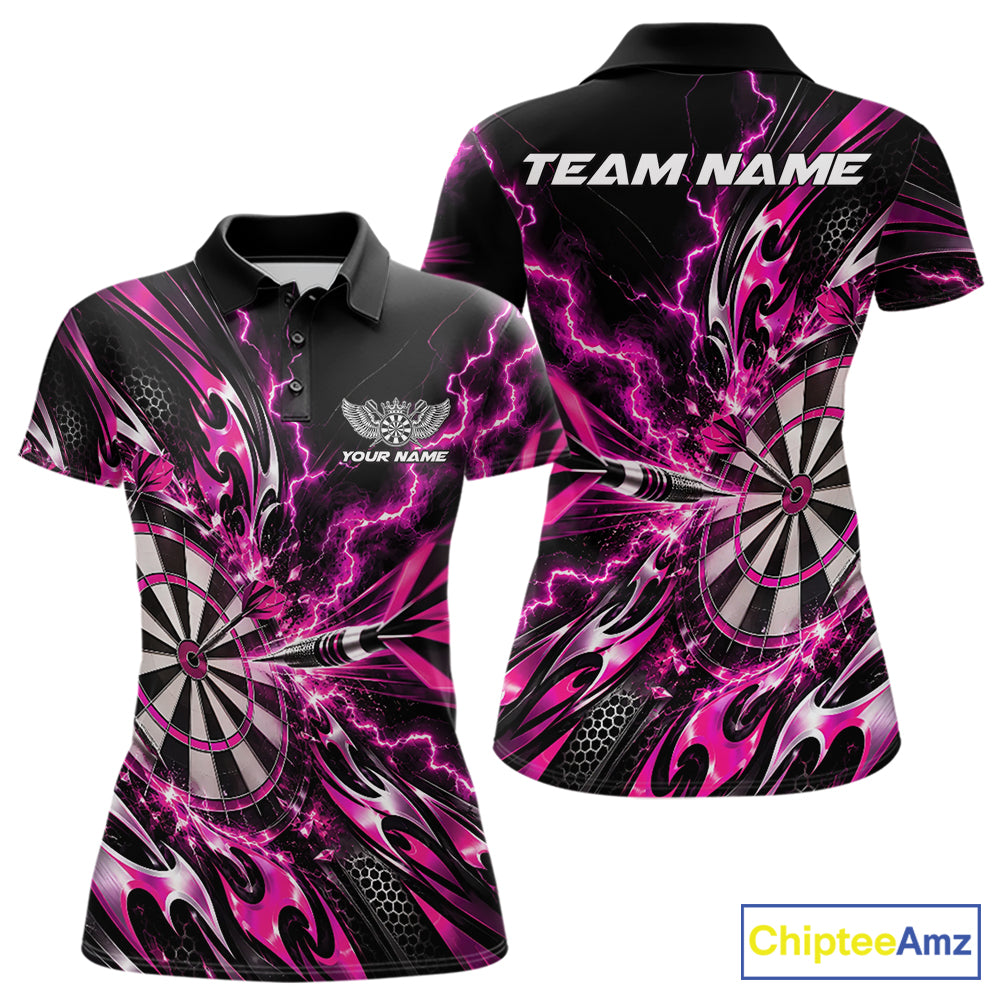 Custom Pink Tribal Lightning Dart Polo Shirt For Women, Dart Team Tournament Shirt IPHW12605