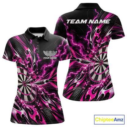 Custom Pink Tribal Lightning Dart Polo Shirt For Women, Dart Team Tournament Shirt IPHW12605