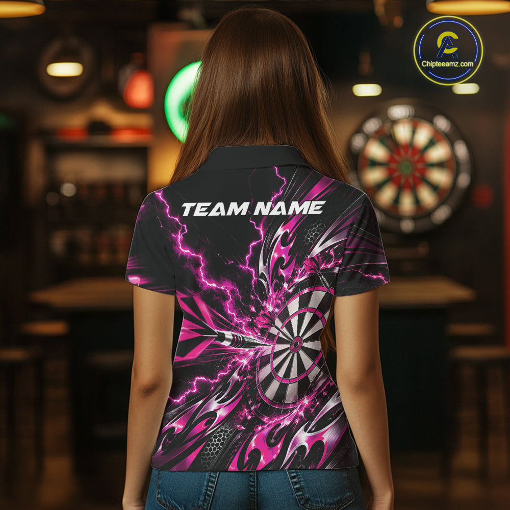 Custom Pink Tribal Lightning Dart Polo Shirt For Women, Dart Team Tournament Shirt IPHW12605