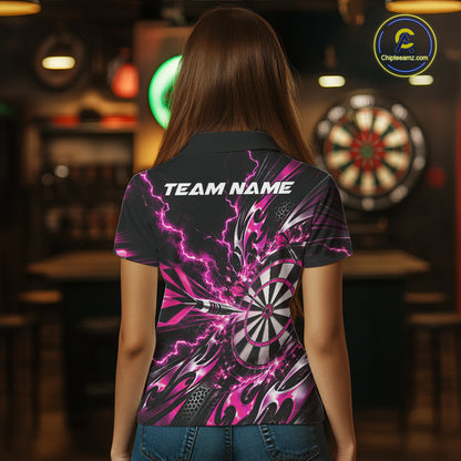 Custom Pink Tribal Lightning Dart Polo Shirt For Women, Dart Team Tournament Shirt IPHW12605