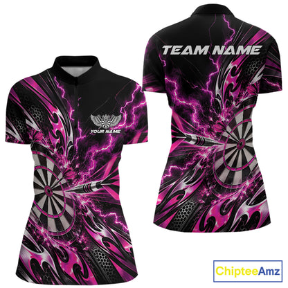 Custom Pink Tribal Lightning Dart Quarter-Zip Shirt For Women, Dart Tournament Shirt IPHW12605