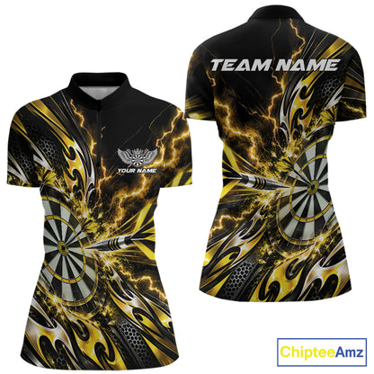 Custom Yellow Tribal Lightning Dart Quarter-Zip Shirt For Women, Dart Tournament Shirt IPHW12606