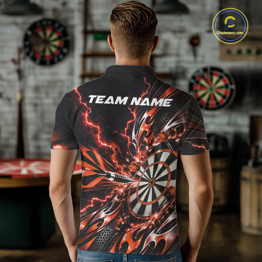 Custom Orange Tribal Lightning Dart Polo Shirt For Men, Dart Team Tournament Shirt IPHW12607