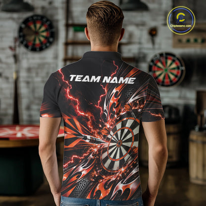 Custom Orange Tribal Lightning Dart Polo Shirt For Men, Dart Team Tournament Shirt IPHW12607