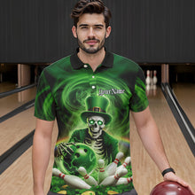 Load image into Gallery viewer, Custom Green St Patricks Day Skull Bowling Polo Shirts For Men, Shamrock Bowling Shirt IPHW8377