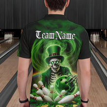 Load image into Gallery viewer, Custom Green St Patricks Day Skull Bowling Polo Shirts For Men, Shamrock Bowling Shirt IPHW8377