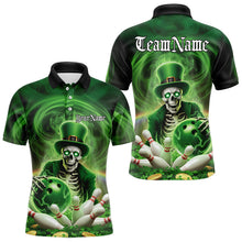 Load image into Gallery viewer, Custom Green St Patricks Day Skull Bowling Polo Shirts For Men, Shamrock Bowling Shirt IPHW8377