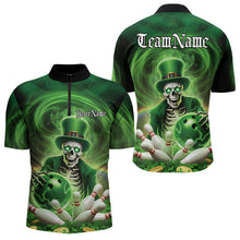 Load image into Gallery viewer, Custom Green St Patricks Day Skull Bowling Quarter-Zip Shirts For Men, Shamrock Bowling Shirt IPHW8377