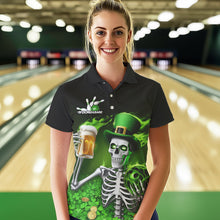 Load image into Gallery viewer, Custom Green St Patricks Day Funny Skull Drink Beer Bowling Polo Shirts For Women IPHW8380