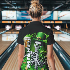 Custom Green St Patricks Day Funny Skull Drink Beer Bowling Polo Shirts For Women IPHW8380