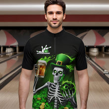 Load image into Gallery viewer, Custom Green St Patricks Day Funny Skull Drink Beer Bowling Quarter-Zip Shirts For Men IPHW8380