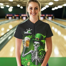 Load image into Gallery viewer, Custom Green St Patricks Day Funny Skull Drink Beer Bowling Quarter-Zip Shirts For Women IPHW8380