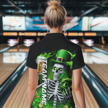 Load image into Gallery viewer, Custom Green St Patricks Day Funny Skull Drink Beer Bowling Quarter-Zip Shirts For Women IPHW8380