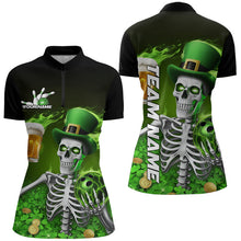 Load image into Gallery viewer, Custom Green St Patricks Day Funny Skull Drink Beer Bowling Quarter-Zip Shirts For Women IPHW8380