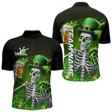 Load image into Gallery viewer, Custom Green St Patricks Day Funny Skull Drink Beer Bowling Quarter-Zip Shirts For Men IPHW8380