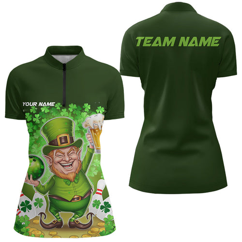 Funny Leprechaun And Beer Custom St Patricks Day Bowling Womens Quarter-Zip Shirts IPHW8382